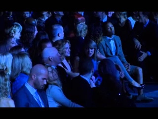 Taylor dances at the Grammy’s while Gaga watches