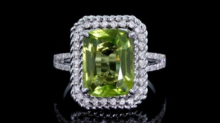 NATURAL Yellow Green Peridot and Diamond Cocktail Ring 14k White Gold  tcw CERTIFIED Vintage GEM